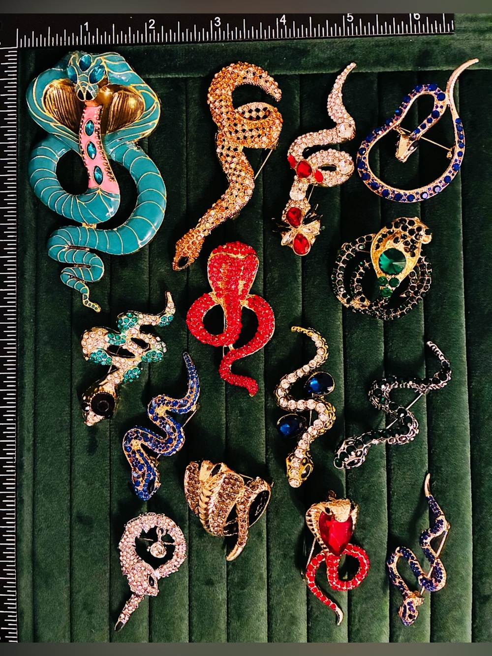 Lot 14 Cobra Snake Brooch Pin Rhinestone Crystal Enamel Animal Jewelry